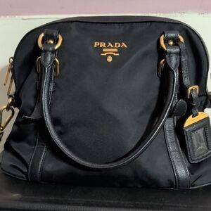 Prada Tessuto Nylon Saffiano Black Satchel Bag